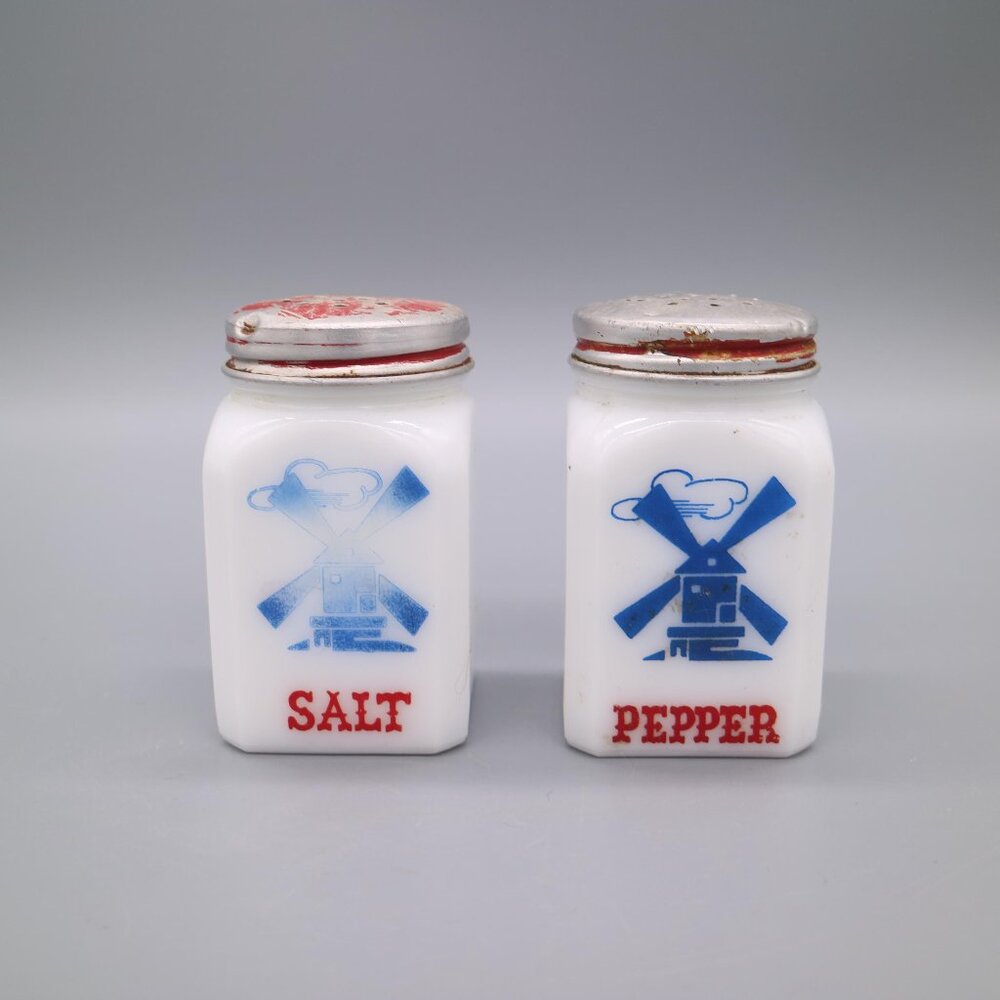 Vintage Hazel Atlas Milk Glass Pepper Shaker w/ Windmill Design (Set of 3)